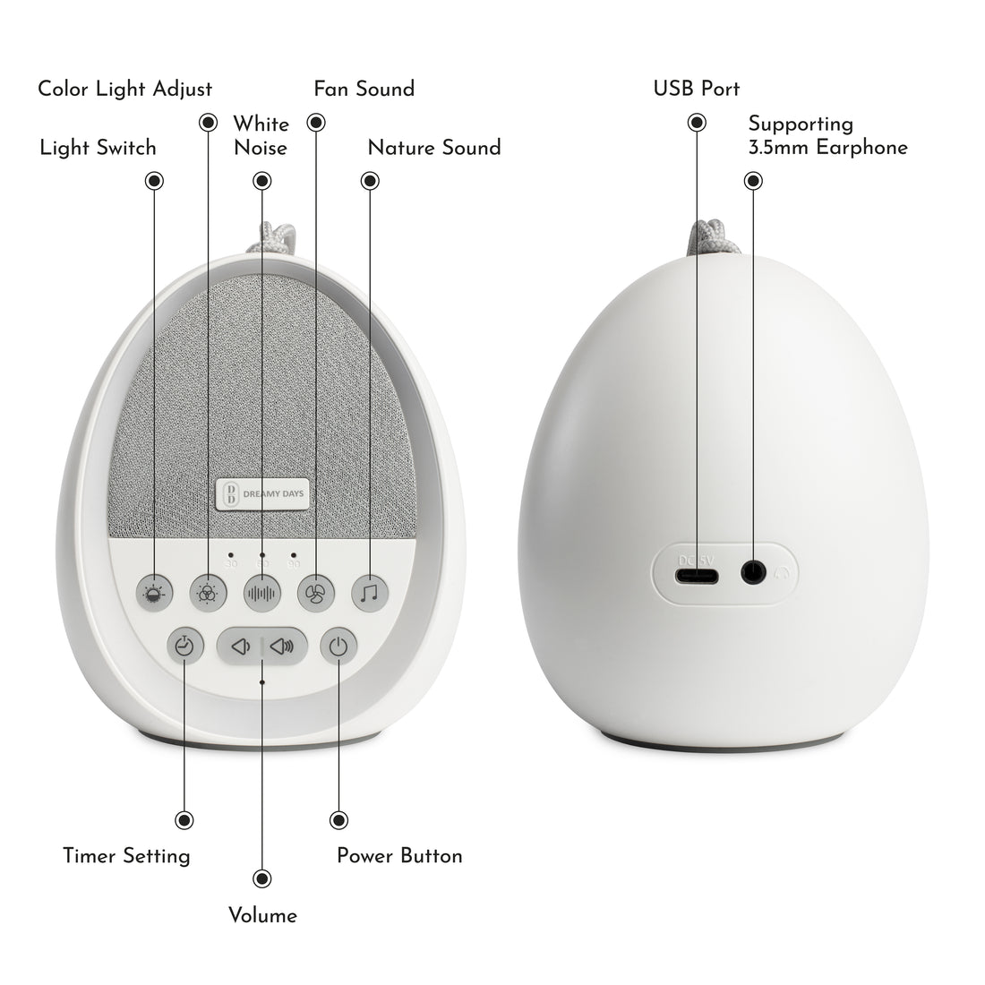 Dream Pod baby and adult white noise machine features